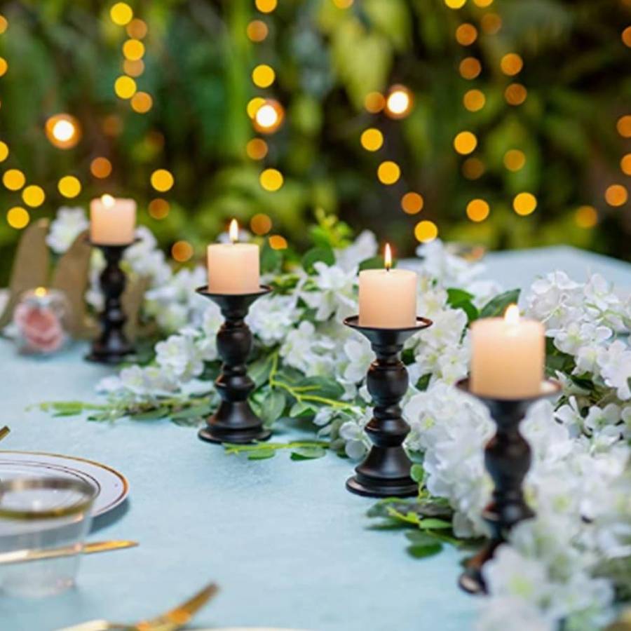 2pcs Candle Pillar Candle Holder, Christmas Halloween(silver)