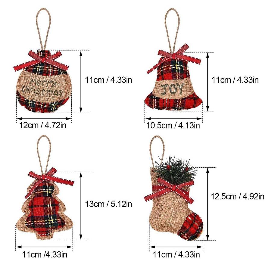 16 Pieces Christmas Tree Stocking Hanging Burlap for Xmas (8 Style)
