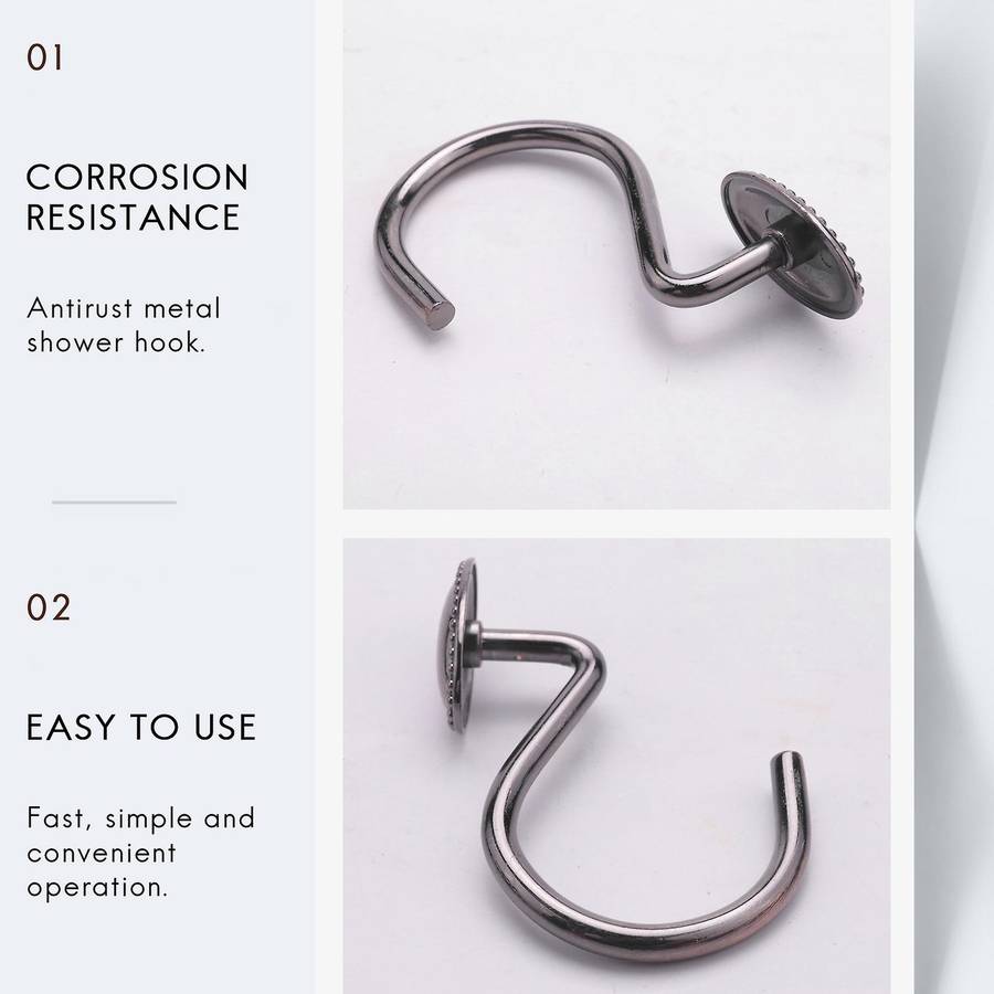 12pcs Metal Shower Curtain Hooks, Oil-rubbed Rustproof for Bathroom
