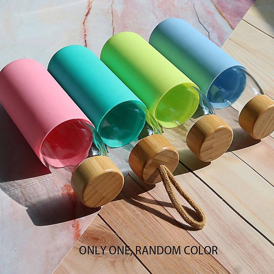 500 Ml Bamboo Cover Glass Water Bottle with Bamboo Lid and Sleeve