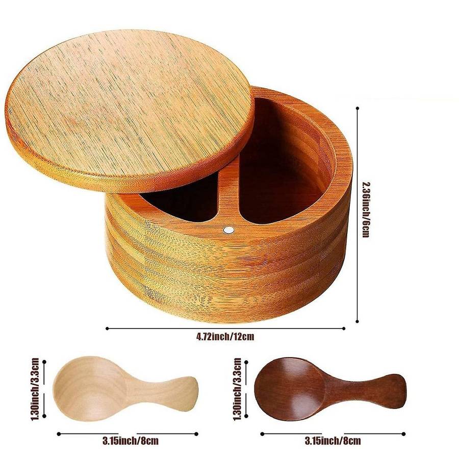 Bamboo Salt and Pepper Box, with 2 Swivel Lid and Magnet to Keep Dry
