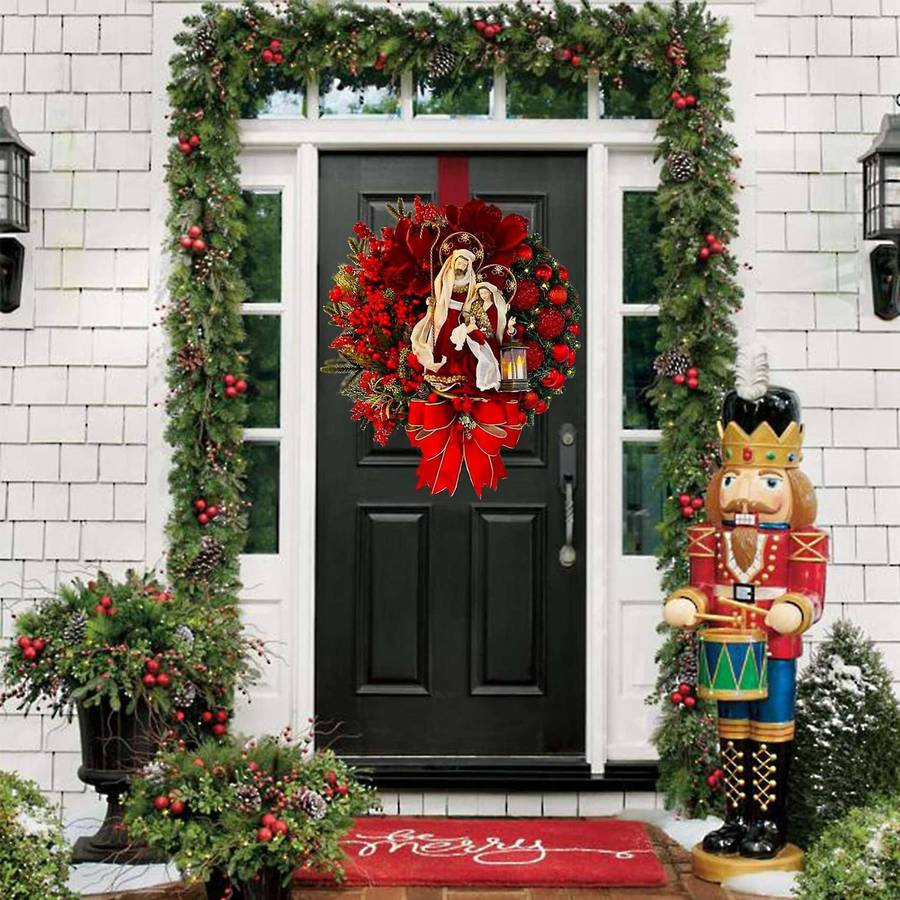 Sacred Christmas Wreath Artificial Front Door Welcome Wreath 30cm
