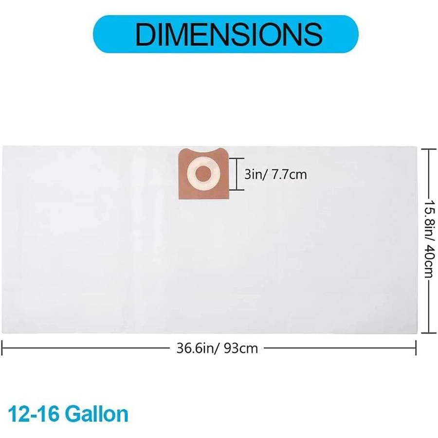 6 Pack Vf3502 High Efficiency Dust Bags for Ridgid 12 to 16 Gallon