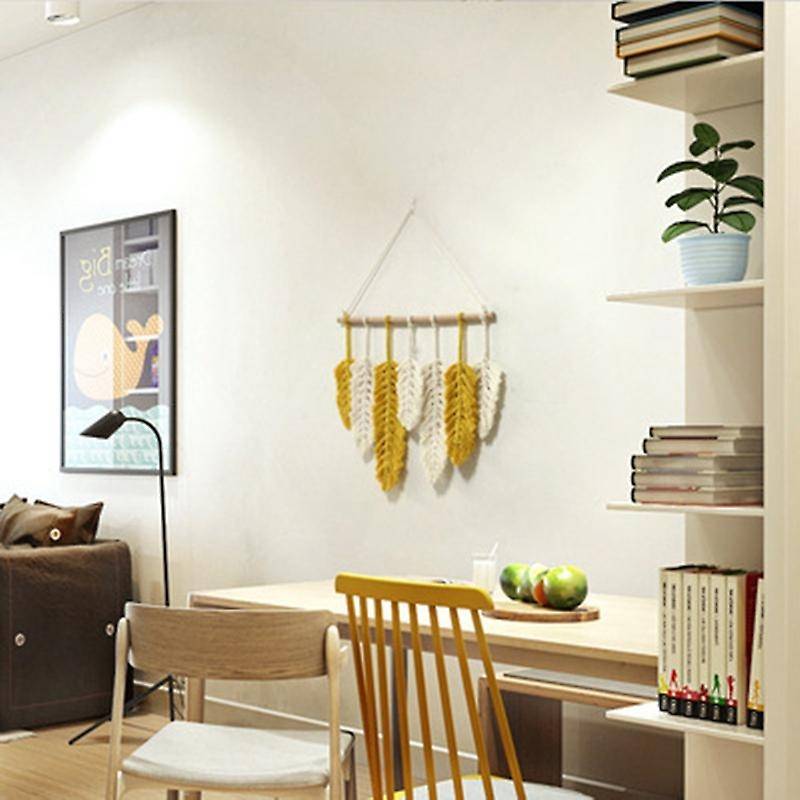 Handmade Macrame Wall Hanging Feather Cotton Woven Leaves Living Room