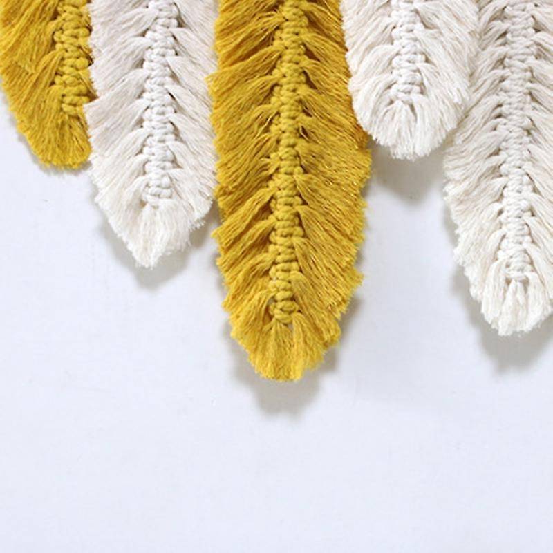 Handmade Macrame Wall Hanging Feather Cotton Woven Leaves Living Room