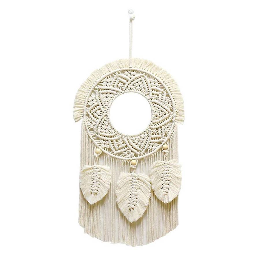 Macrame Feather Wall Hanging Boho Woven Tapestry - Beige