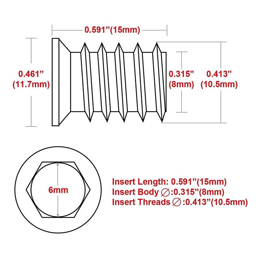 100pcs M6 X 15mm Furniture Screw In Nut Threaded