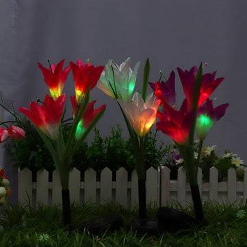 3Pc 4 Head Lily Flower Solar Light Colorful LED Decorative Outdoor Lawn Lamp Home Garden IP65 Waterp