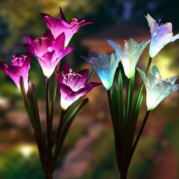 3Pc 4 Head Lily Flower Solar Light Colorful LED Decorative Outdoor Lawn Lamp Home Garden IP65 Waterp