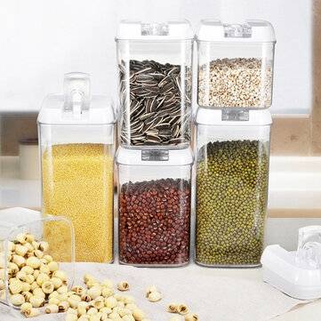 4PCS Food Storage Containers Plastic Airtight Lids Cereal Machine Set Transparent