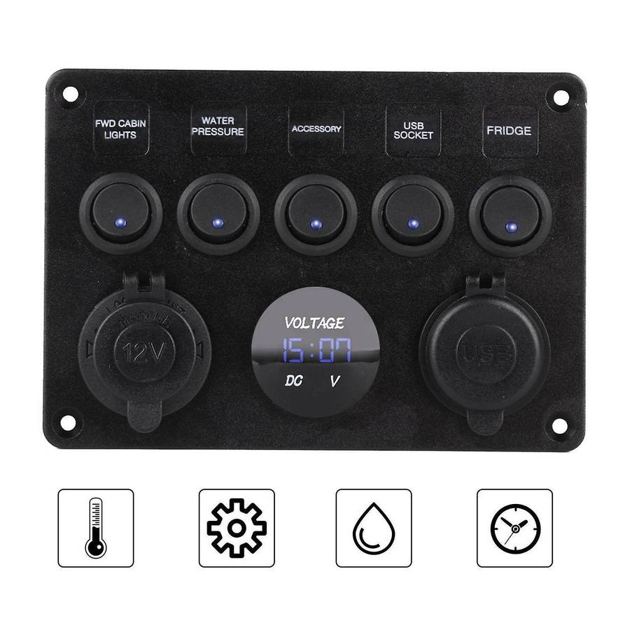 5 Gang 12V/24V Inline-Fuse Box LED Switch Panel USB Car Boat Truck