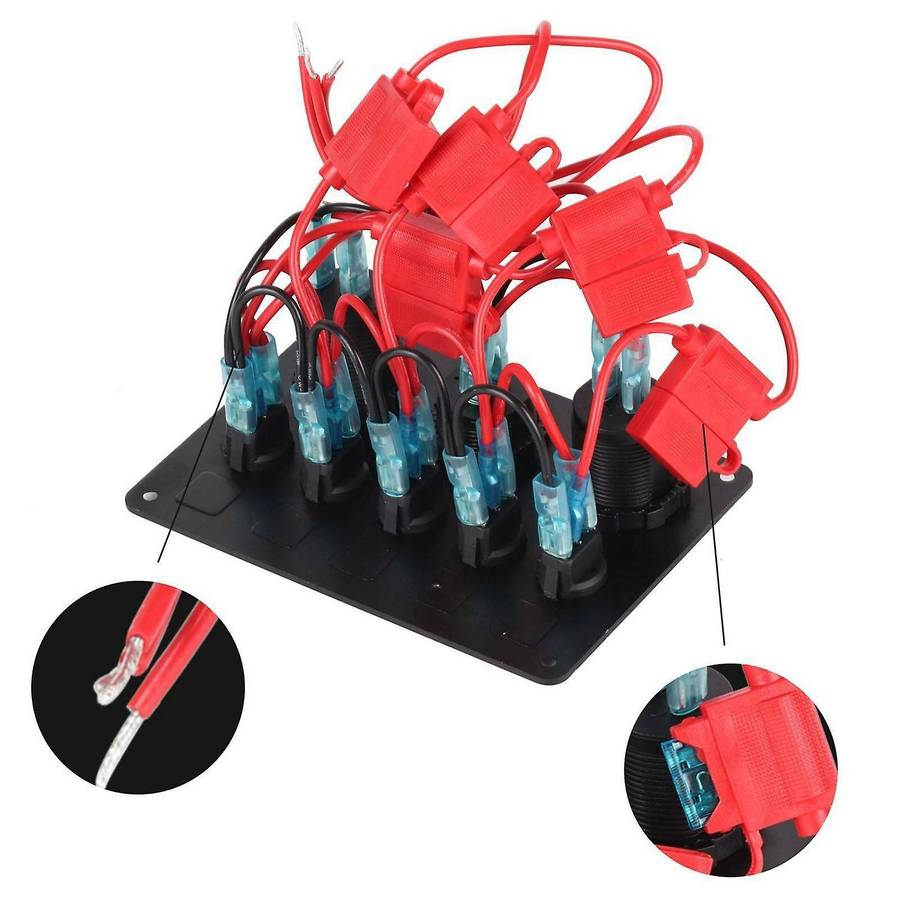 5 Gang 12V/24V Inline-Fuse Box LED Switch Panel USB Car Boat Truck