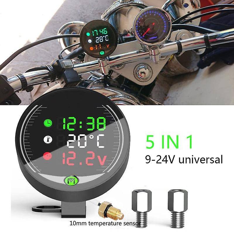5 In 1 Motorcycle Water Temperature Meter Usb Rechargable Time Voltmeter Led Night Vision Meter with