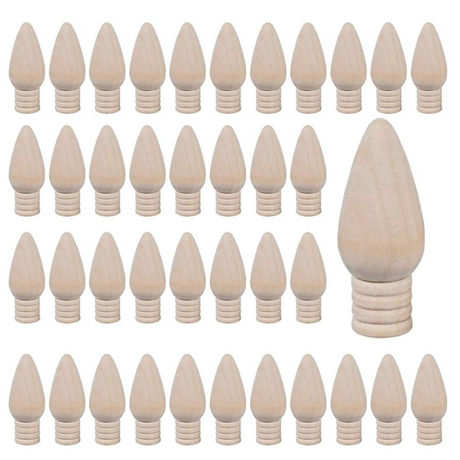 50 Pcs Wooden Christmas Light Bulb Unfinished Wood Ornaments for Crafts and Christmas Trees Supply,