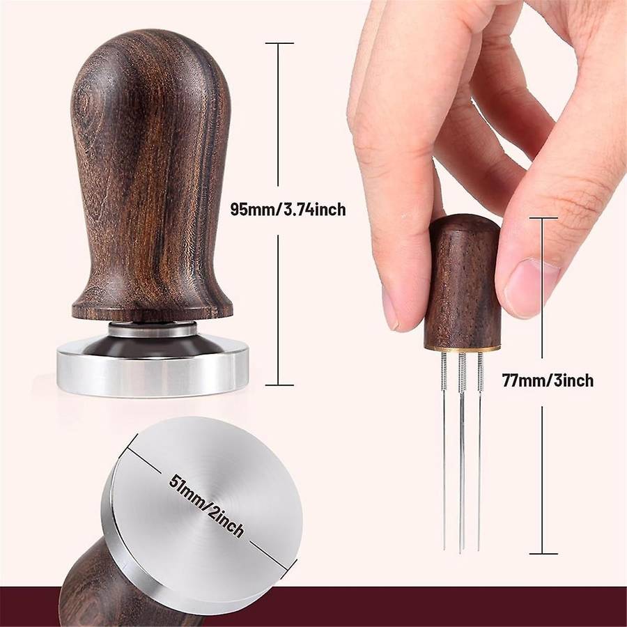 51mm Espresso Coffee Tamper&stirrer Set-wooden-handle Spring-loaded Calibrated Tamper with Premium S