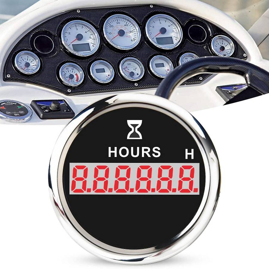 52mm Digital Hour Meter Gauge 0-99999.9H Universal Stainless Steel Hour Meter Indicator Red Backligh