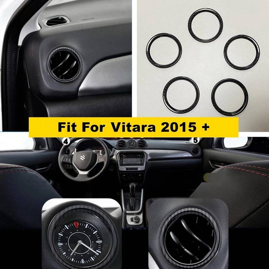 5Pcs Dashboard Air Conditioning Outlet Vent Ring Cover Trim ABS Carbon Fiber Interior Kit for Vitara