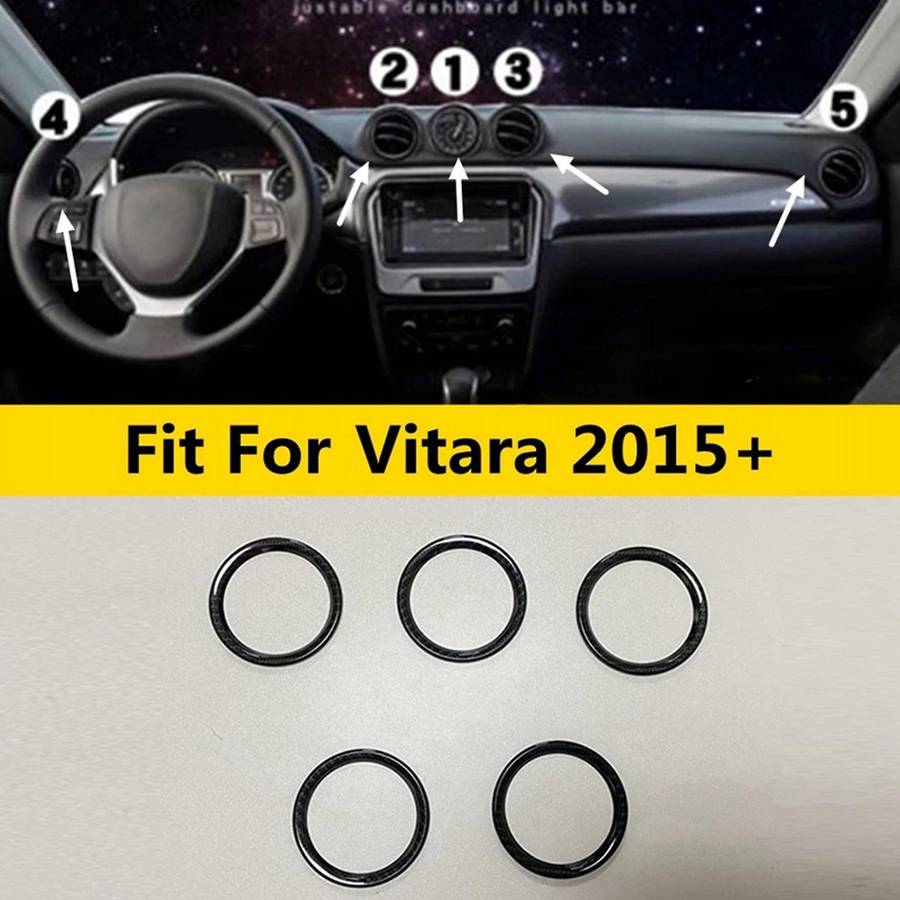 5Pcs Dashboard Air Conditioning Outlet Vent Ring Cover Trim ABS Carbon Fiber Interior Kit for Vitara