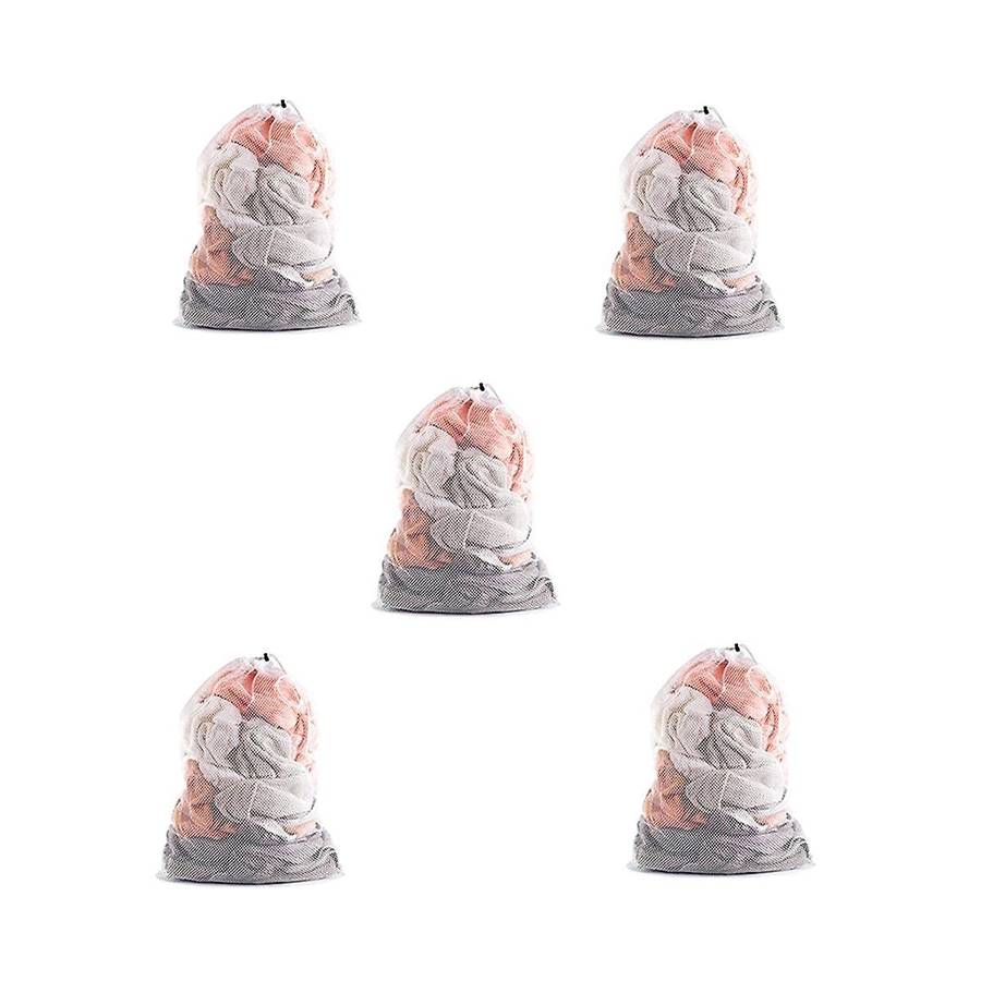 5pcs Drawstring Mesh Laundry Bag Extra Oversized with Shoulder Strap Suitable for University Dormit