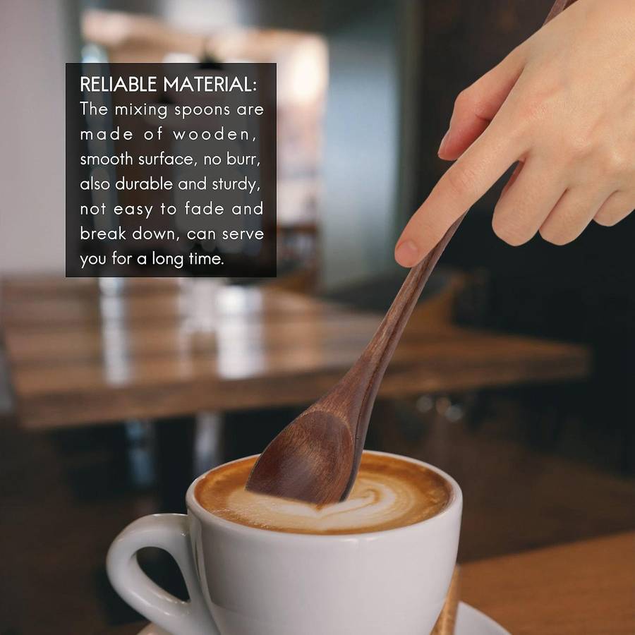 6 Pcs Wooden Spoon,Long Handle Wood Spoons Mixing Stirring Soup Coffee Iced Tea Spoon Used for Kitch