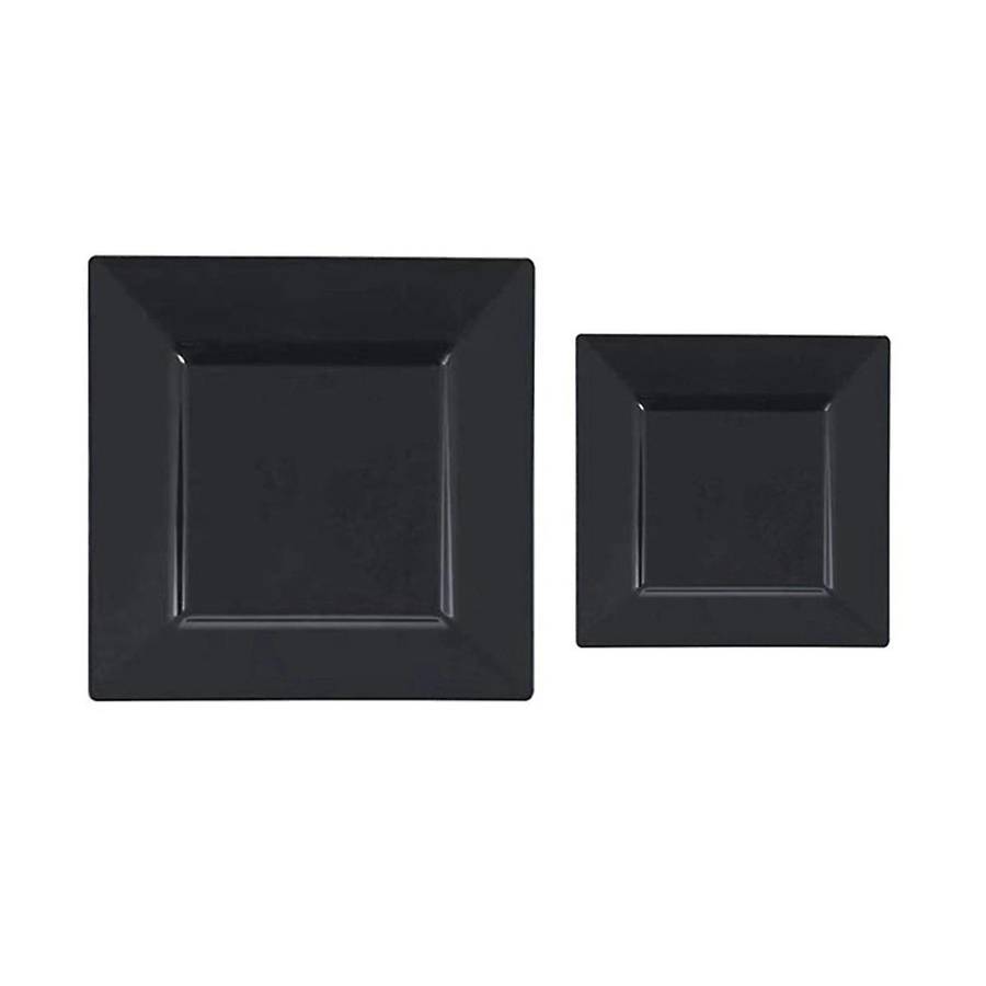 6.5 Inch Disposable Appetizer Plates - Black Plastic Dessert Plates - Elegant Design for Weddings