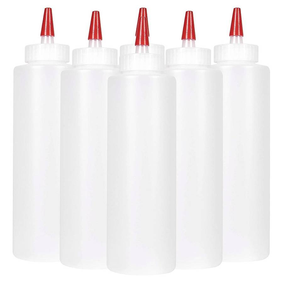 6pc Squeeze Squirt Condiment Bottles for Sauces - 16 Ounce - Perfect Containers for Ketchup, Bbq, S