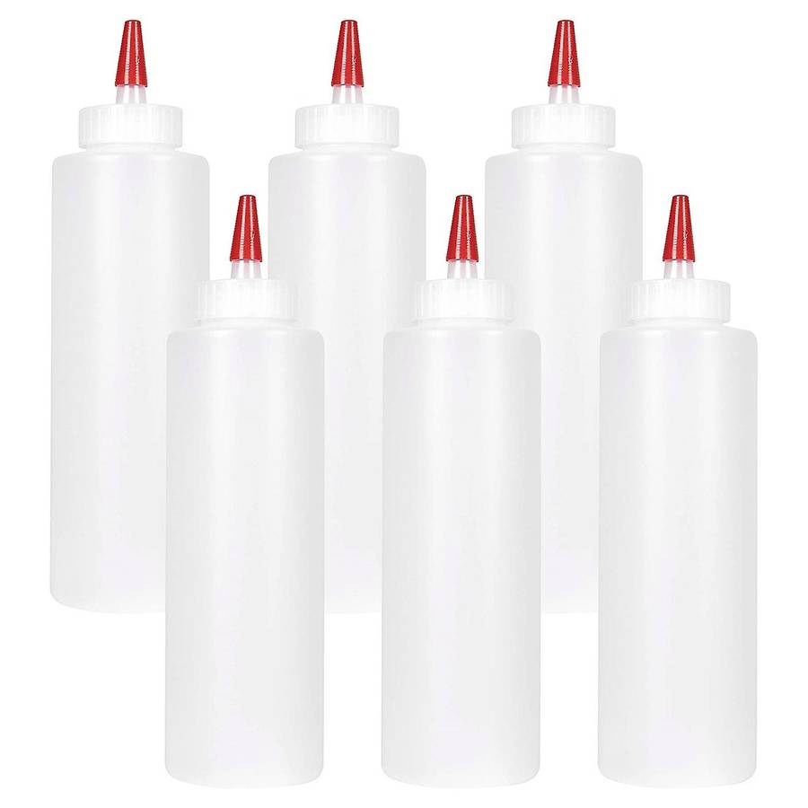 6pc Squeeze Squirt Condiment Bottles for Sauces - 16 Ounce - Perfect Containers for Ketchup, Bbq, S