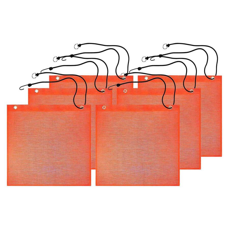 6Pcs 18X18 Inch Mesh Safety Flags Orange Warning Flag Bungee Safety Flag Good Visibility Weatherproo