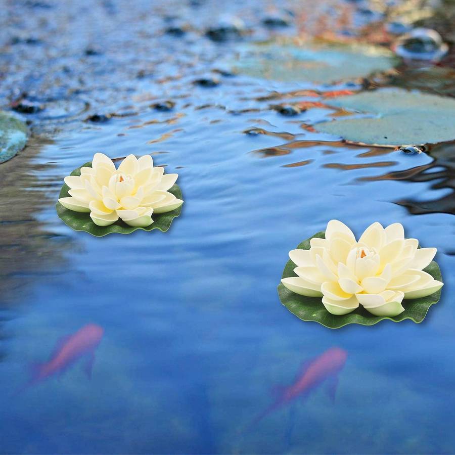 6Pcs Artificial Floating Foam Lotus Flowers,With Water Pad Ornaments, White,Perfect for Patio Pond