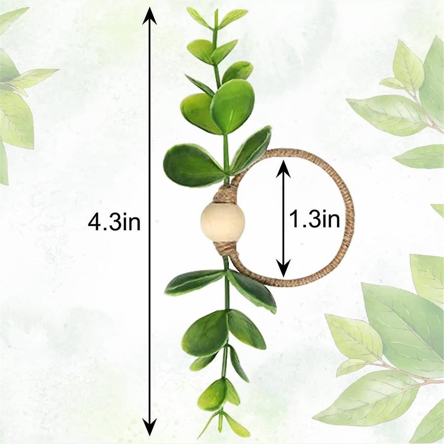 6Pcs Eucalyptus Napkin Rings, Wood Bead Napkin Rings Farmhouse Leaf Spring Napkin Rings for Dining T