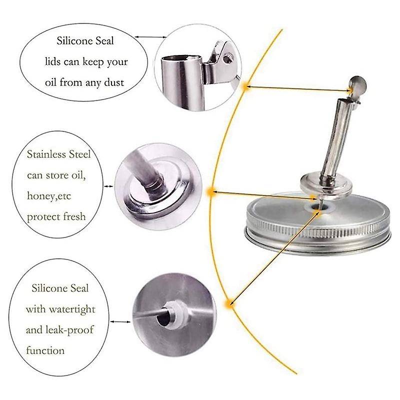 6Pcs Mason Jar Pour Spout Lid, Jar Oil Spout Lid Oil Pour Spout Dispenser with Caps Liquor Bottle Sp