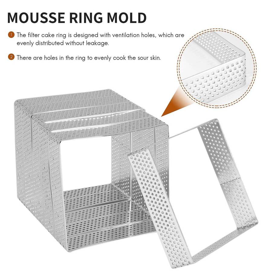 6pcs Square Stainless Steel Porous Tart Ring Bottom Tower Pie Cake Mould Baking Tools French Baking
