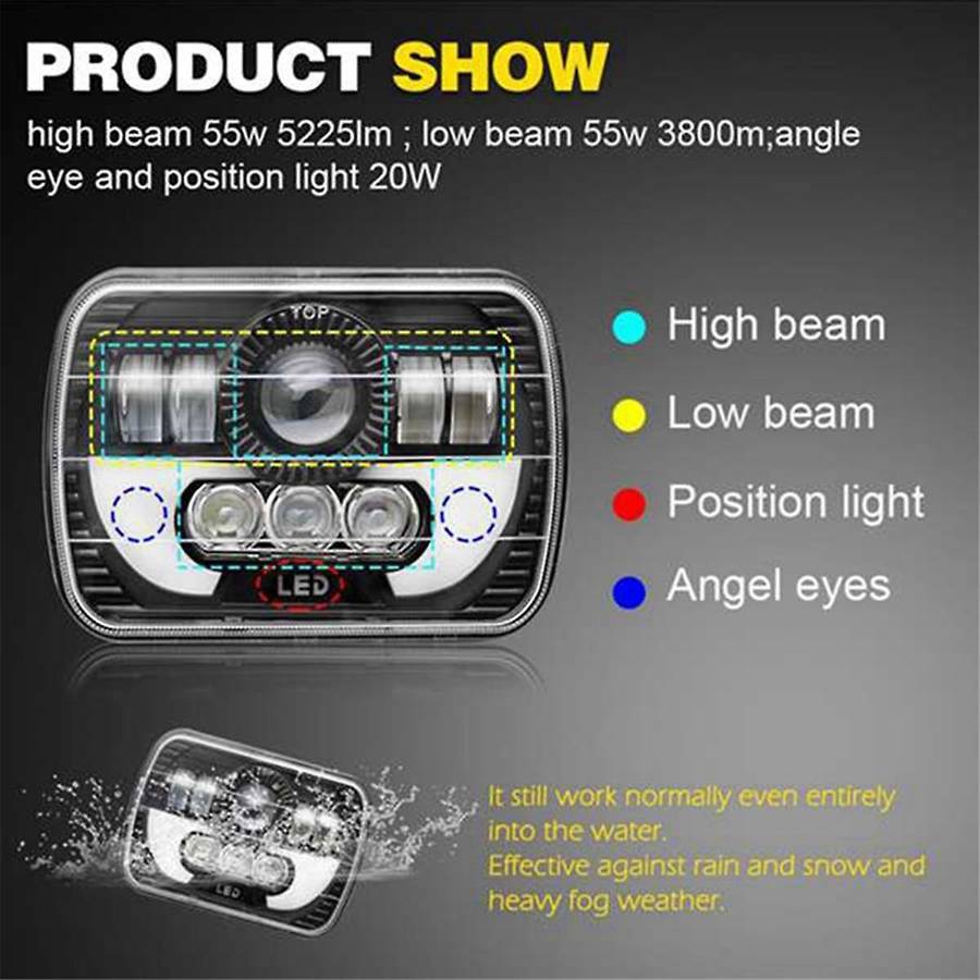 7 Inch Square Daytime Running Light Car Front Headlight Drl High Low Beam Flood Spotlights Led Work