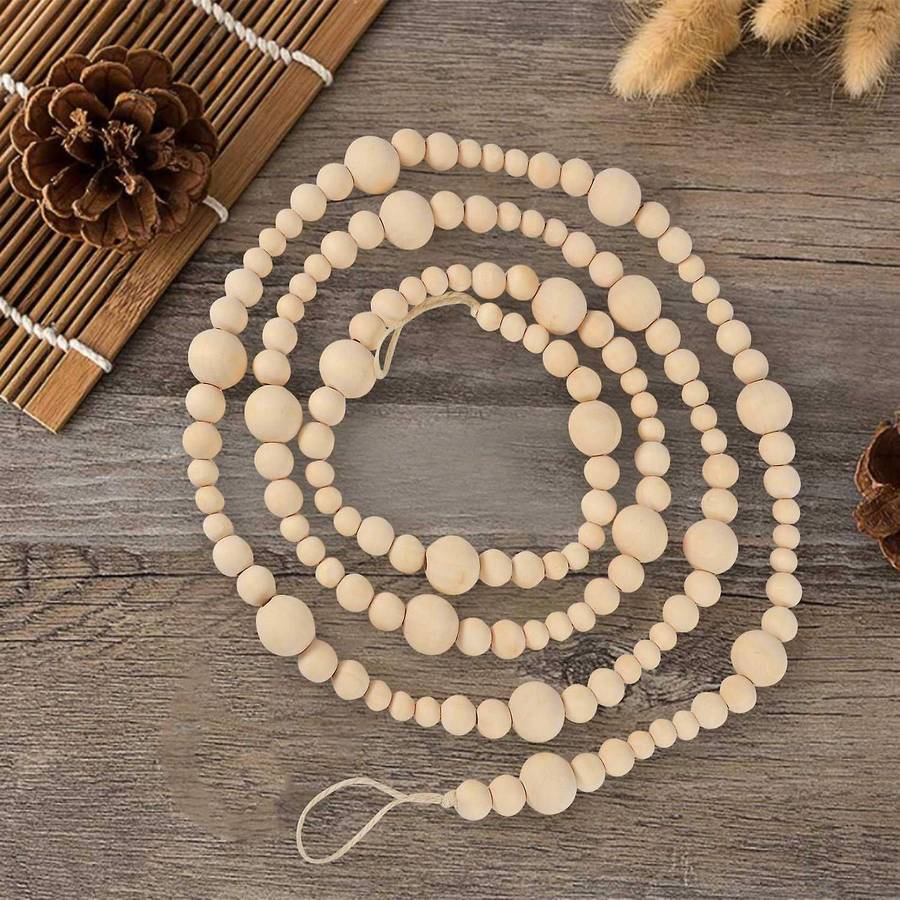 7ft Wooden Beaded Garland Farmhouse Home Decor Rustic Country Natural Holiday Christmas Tree Garlan