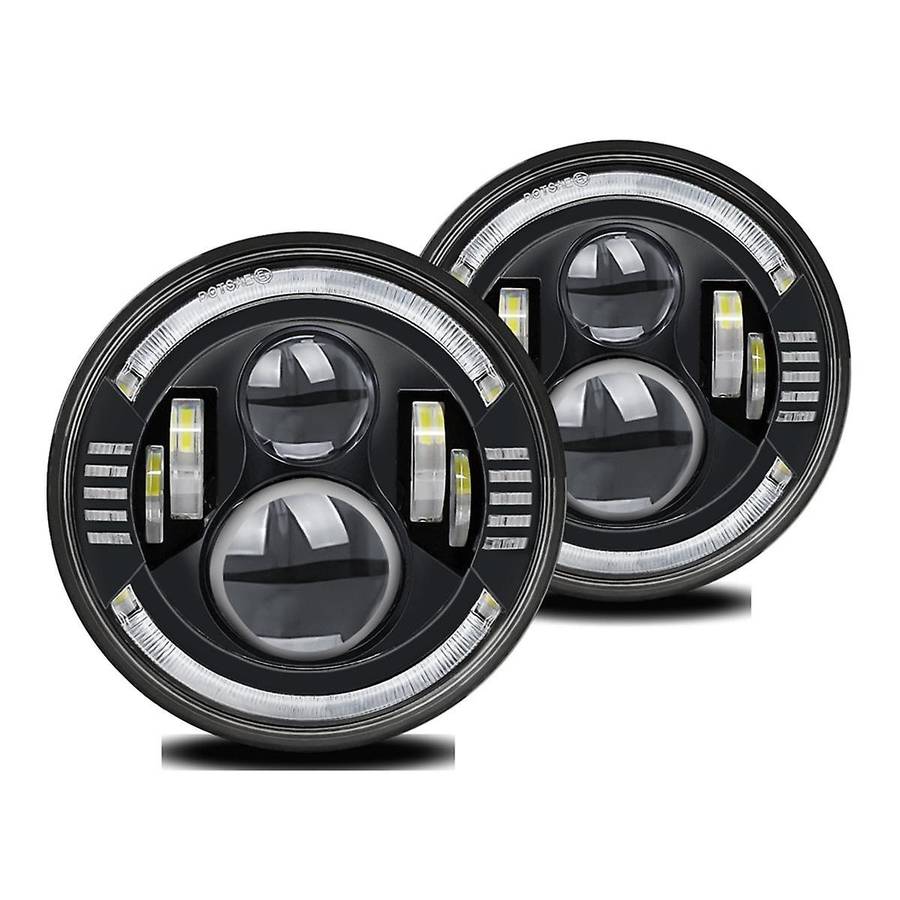7in Round Led Halo Headlights with Hi/low Beam Amber/blue Led Head Light Lamp Offroad Eyes for Wrang