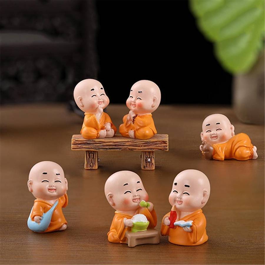 7pcs Little Monks Statue Chinese Style Sculpture Decoration Adorable Buddha Figurine Mixed Style