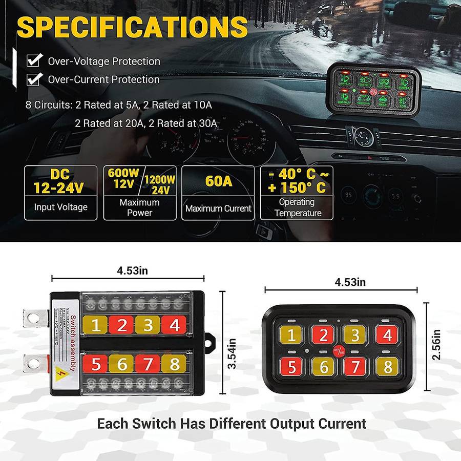 8 Gang Switch Panel Electronic Relay System Light Bar Switch Panel for Truck Car Offroad UTV Caravan