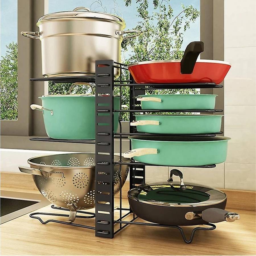 8 Layer Pan Shelf Kitchen Storage Organize Lid Rack Pot Stand Cookware Holder Dish Drainer Shelves