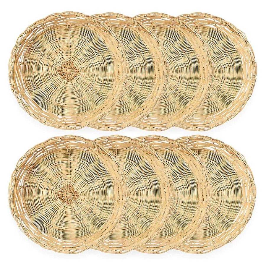 8 Pack Bamboo Paper Plate Holders, 10 Inches Reusable for Dinner Plates Hand Woven Wicker Paper Plat