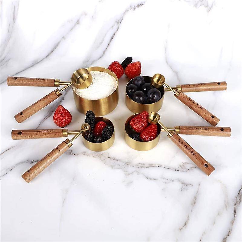 8 Piece Measuring Cups Set and Measuring Spoons, with Wood Handles