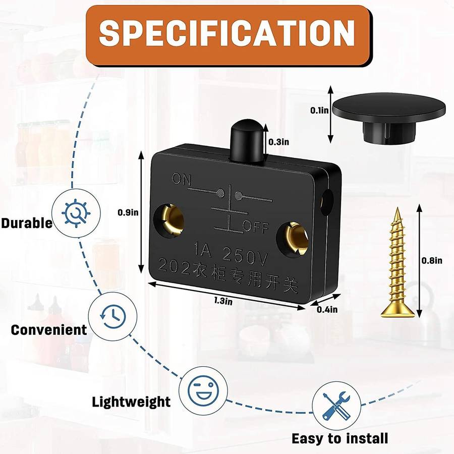 8 Pieces Cabinet Lamp Switch Automatic Door Switch Contact Switch for Applicable to 12V 24V 110V(Bl