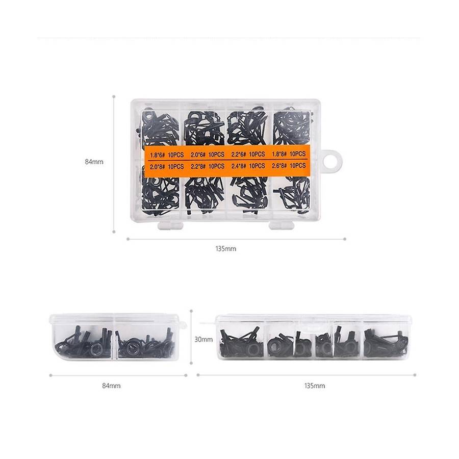 80Pcs Black Multi-Size Sea Rod Guide Ring Set Stainless Steel Ceramic Lure Wire Ring Guide Rail Repl