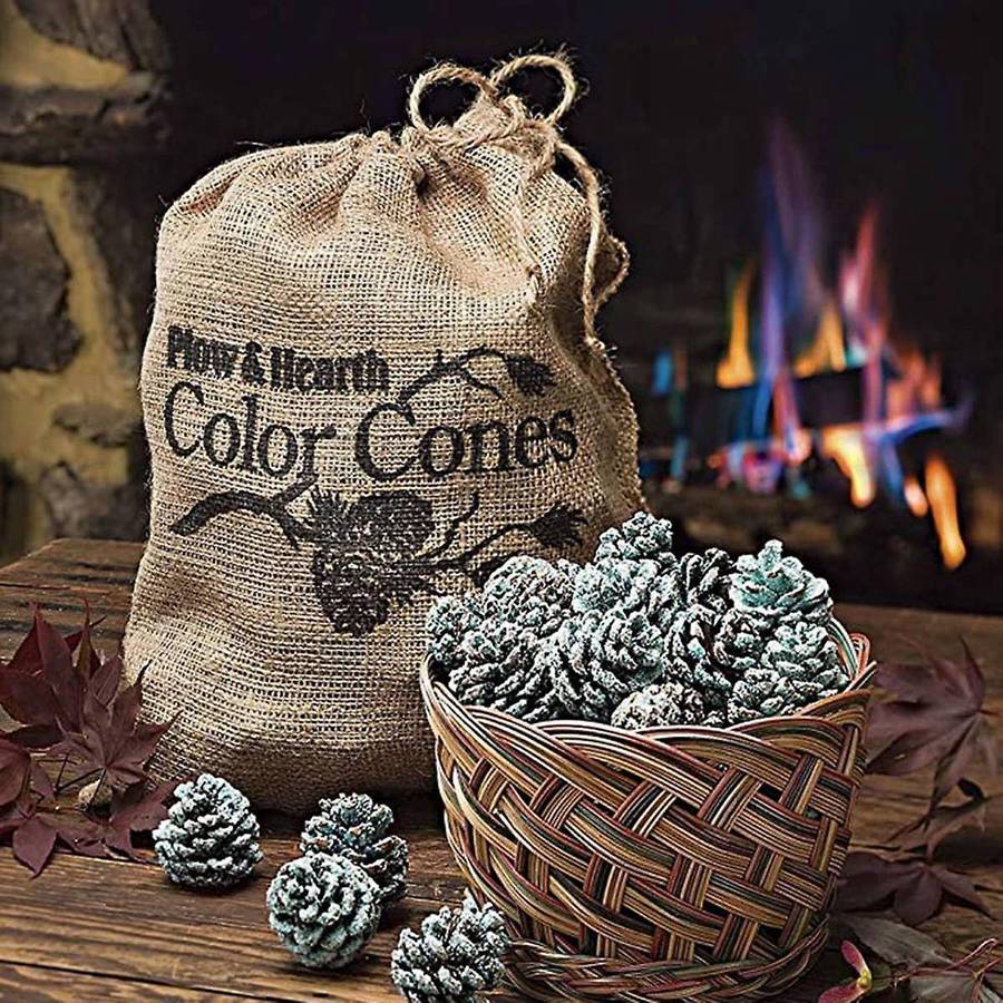 80Pcs Burning Fireplace Pine Cones Wood Burning Accessories, Fireplace, Campfire, Fire Pit Blue and