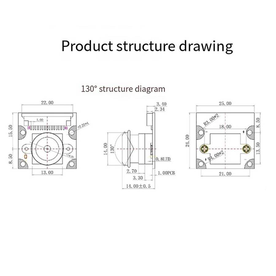 8MP Camera Module for 5 Camera IMX219 130 Degree Viewing Angle Interface Cam