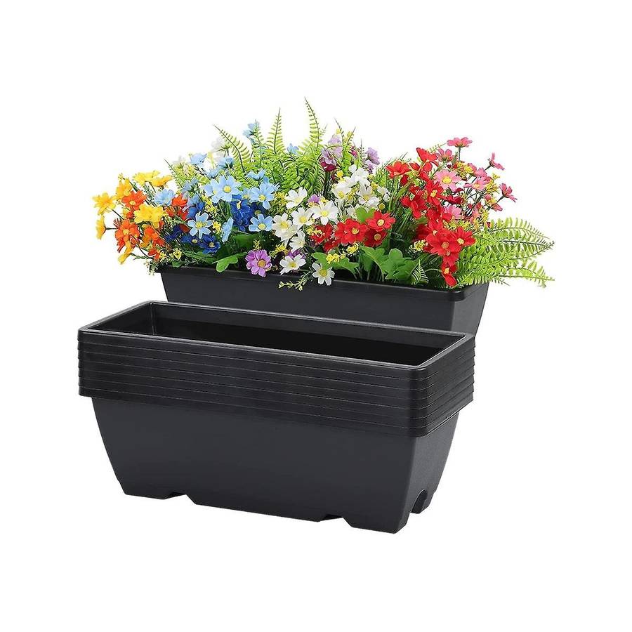 9 Pack Window Box Planter 17 Inch Black Plastic Vegetable Flower Planters Boxes Rectangular Flower