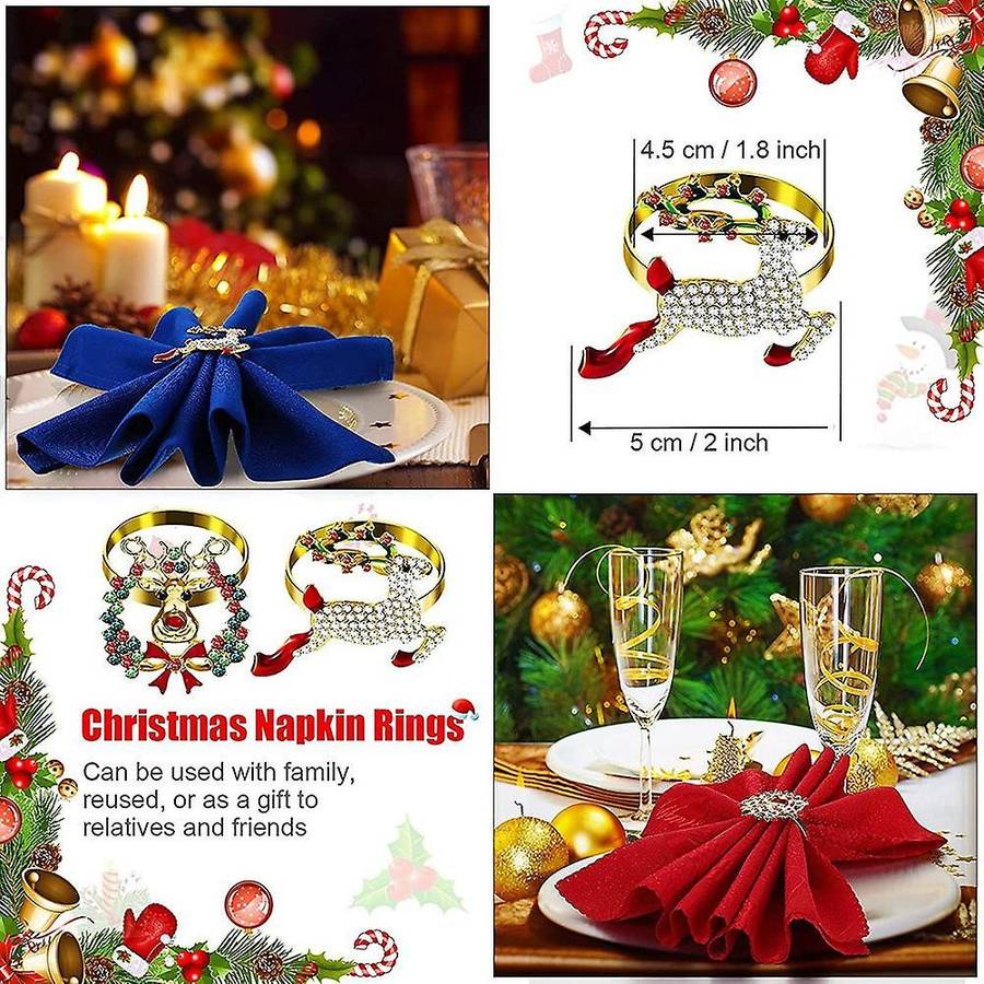 9 Pieces Christmas Napkin Rings Set Metal Christmas Napkin Holder