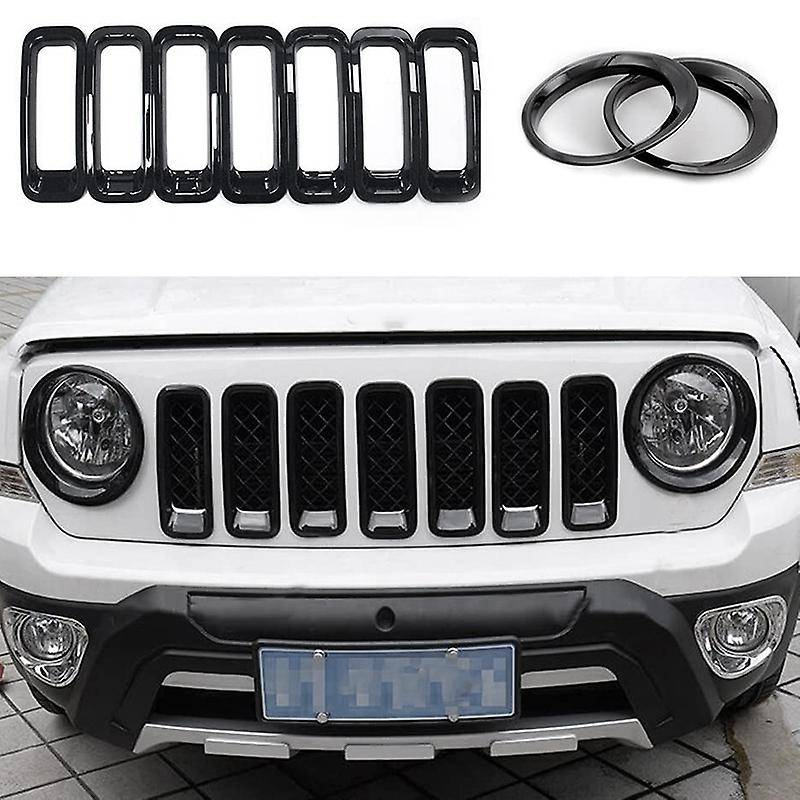 9Pcs Front Grill Mesh Grille Insert Kit + Light Lamp Cover Trim for 2011-2016 Patriot