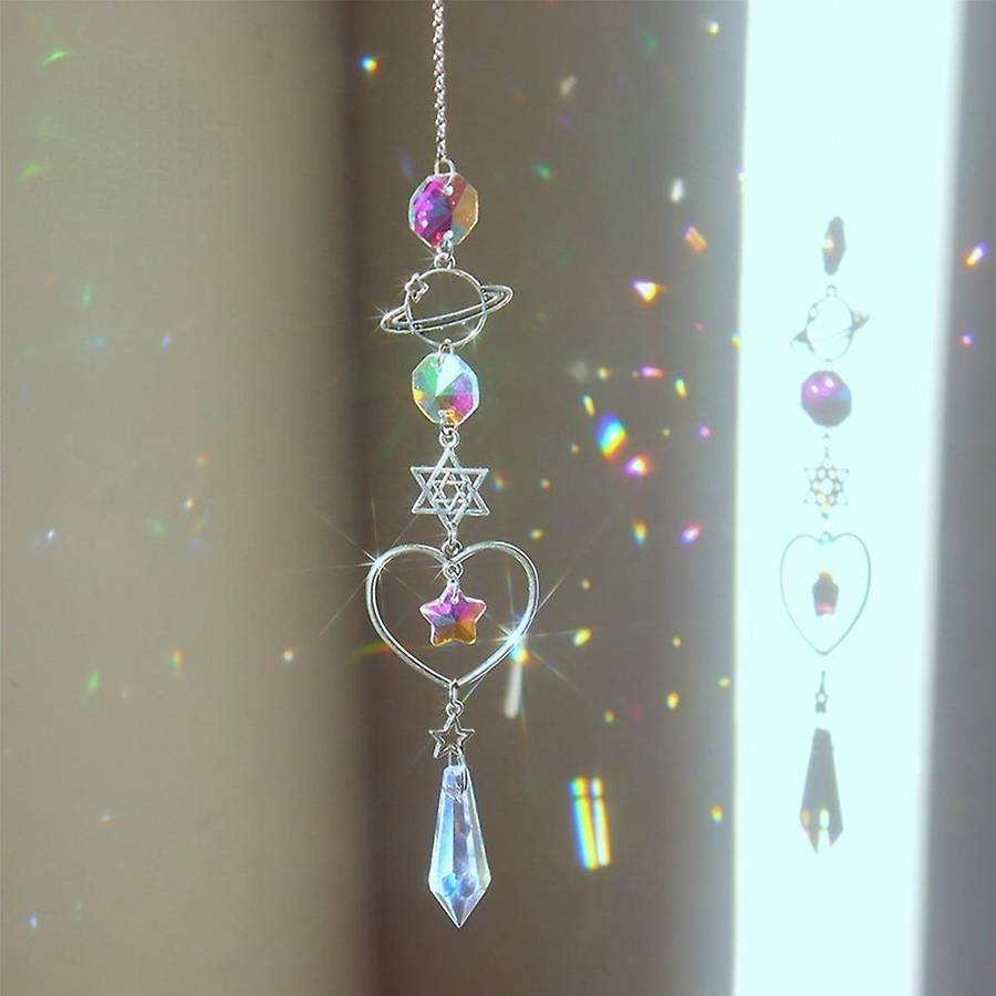A Crystal Wind Chime Sun Catcher Diamond Prisms Pendant Dream Catcher Rainbow Chaser Hanging Drop Ho