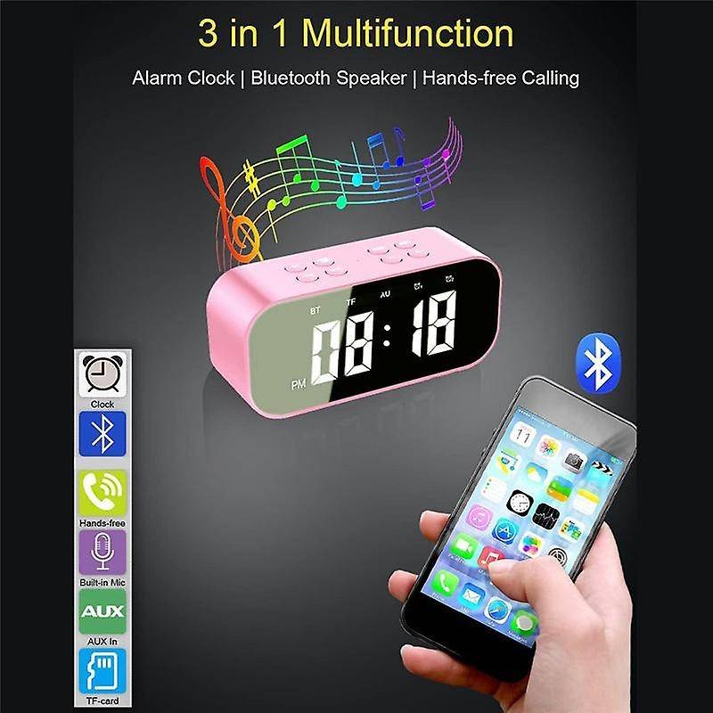 Alarm Clock for Bedroom,digital Clock with Bluetooth Speaker, Pink
