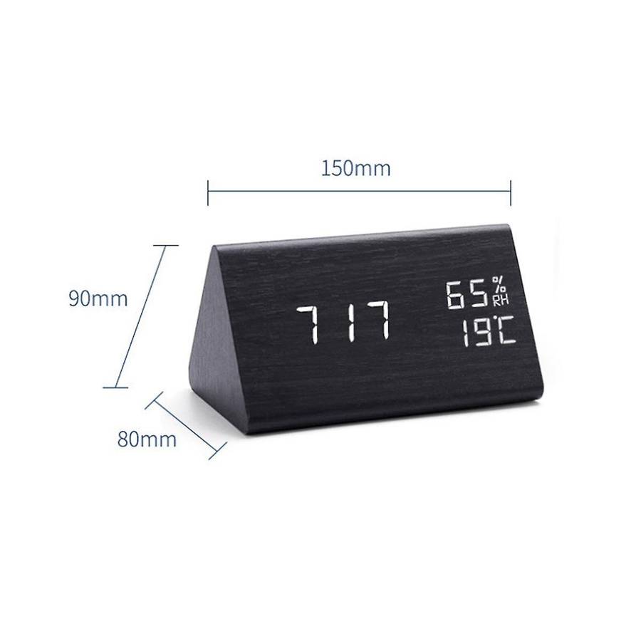 Alarm Clock Digital Wood, Led Table Clock with Humidity and Temperature Display Usb Power Connectio